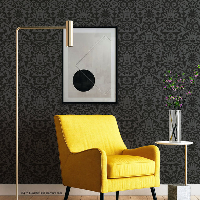Star Wars The Dark Side Damask Charcoal Peel & Stick Wallpaper with Eclectic Graphic Damask Pattern - York RMK12352RL