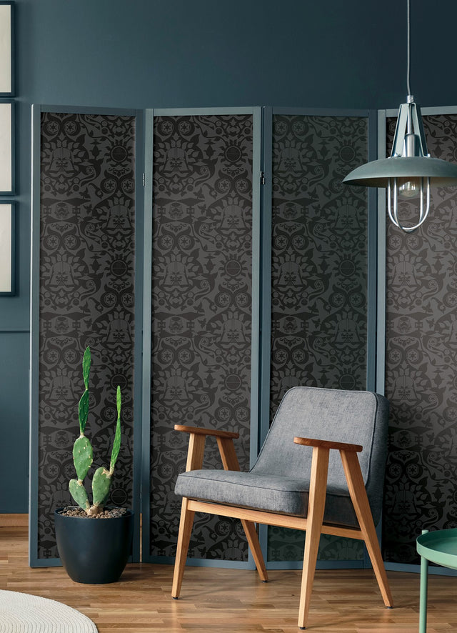 Star Wars The Dark Side Damask Charcoal Peel & Stick Wallpaper with Eclectic Graphic Damask Pattern - York RMK12352RL