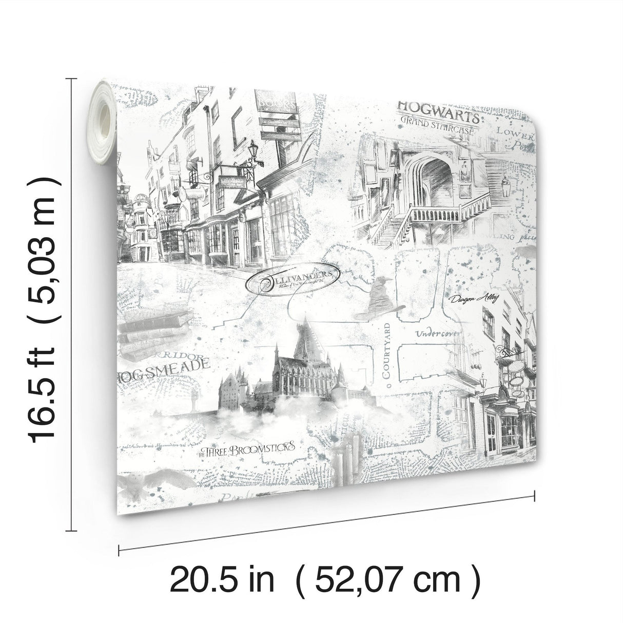 Harry Potter Map White Peel & Stick Vinyl Wallpaper with Whimsical Novelty Pattern - York RMK12353PL