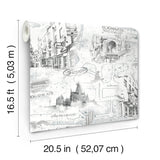 Harry Potter Map White Peel & Stick Vinyl Wallpaper with Whimsical Novelty Pattern - York RMK12353PL