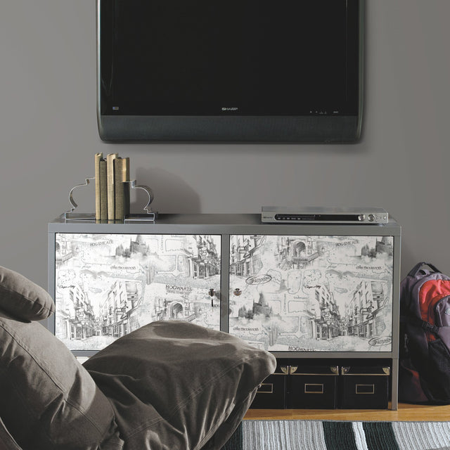 Harry Potter Map White Peel & Stick Vinyl Wallpaper with Whimsical Novelty Pattern - York RMK12353PL