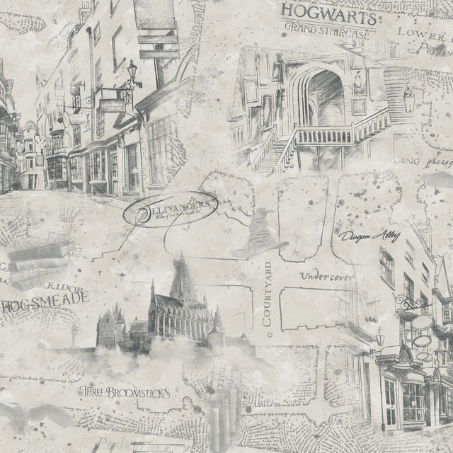 Harry Potter Map Taupe Peel & Stick Wallpaper with Whimsical Novelty Pattern - York RMK12354PL