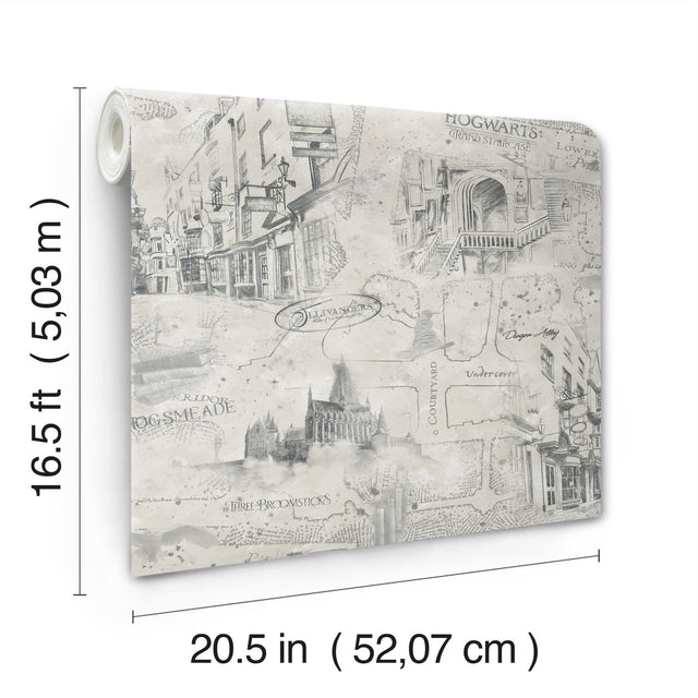 Harry Potter Map Taupe Peel & Stick Wallpaper with Whimsical Novelty Pattern - York RMK12354PL
