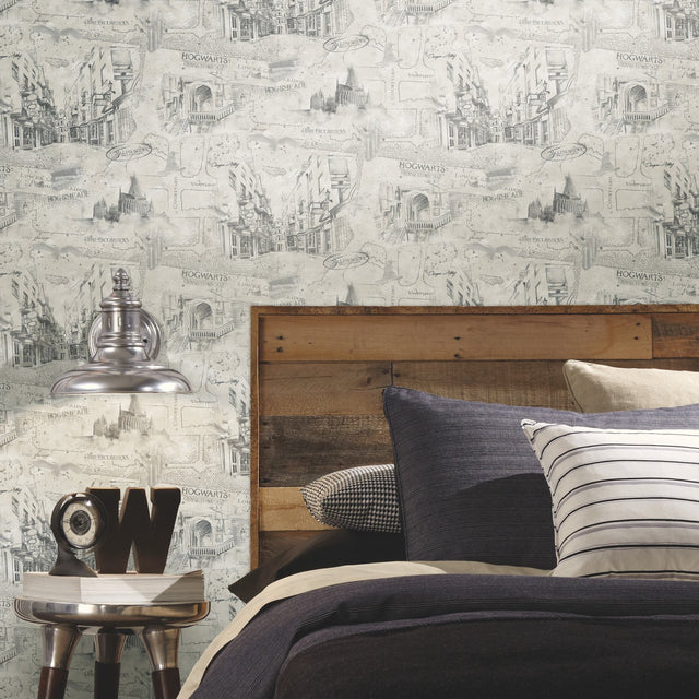 Harry Potter Map Taupe Peel & Stick Wallpaper with Whimsical Novelty Pattern - York RMK12354PL