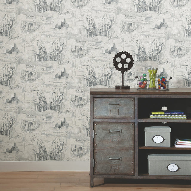Harry Potter Map Taupe Peel & Stick Wallpaper with Whimsical Novelty Pattern - York RMK12354PL