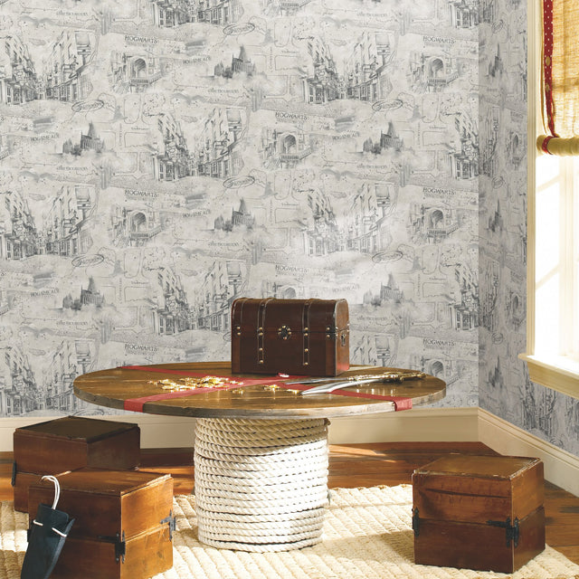 Harry Potter Map Taupe Peel & Stick Wallpaper with Whimsical Novelty Pattern - York RMK12354PL