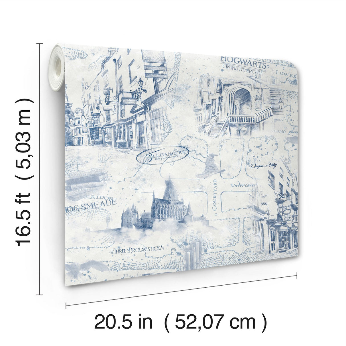 Harry Potter Map Blue Peel & Stick Vinyl Wallpaper with Whimsical Novelty Pattern - York RMK12355PL