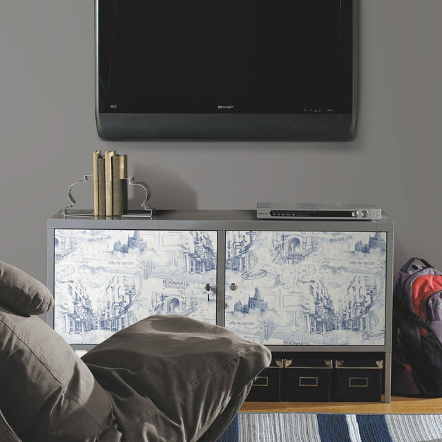 Harry Potter Map Blue Peel & Stick Vinyl Wallpaper with Whimsical Novelty Pattern - York RMK12355PL