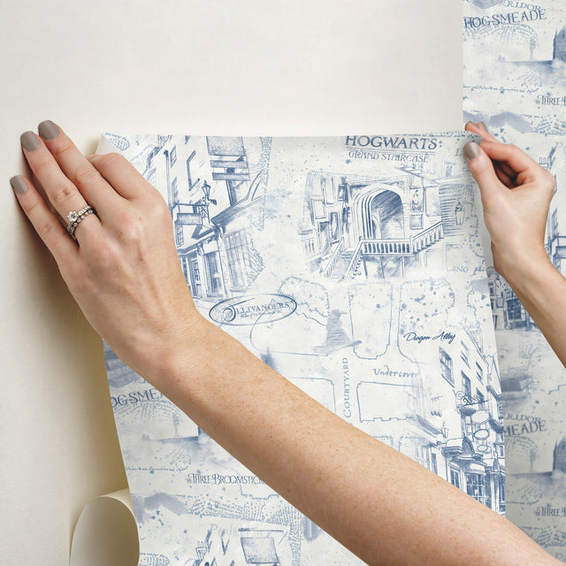 Harry Potter Map Blue Peel & Stick Vinyl Wallpaper with Whimsical Novelty Pattern - York RMK12355PL