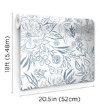 Floral Sketch Blue Peel & Stick Wallpaper with Botanical Floral Sketch Motif - York RMK12361PLW