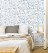Floral Sketch Blue Peel & Stick Wallpaper with Botanical Floral Sketch Motif - York RMK12361PLW