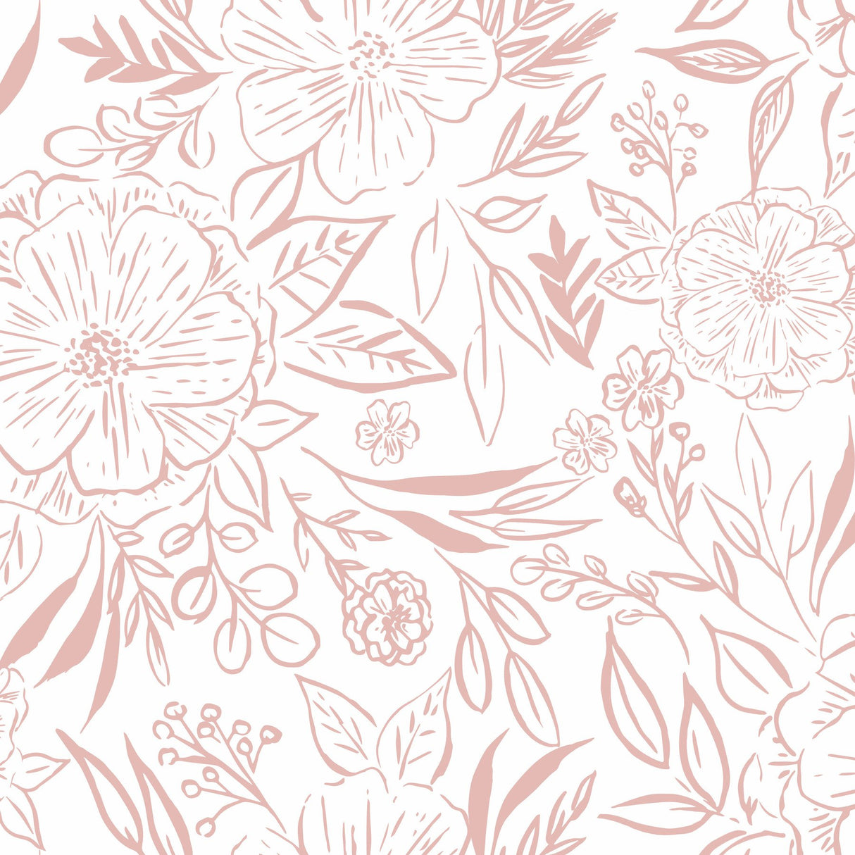 Floral Sketch Pink Peel & Stick Wallpaper with Botanical Floral Pattern - York RMK12362PLW