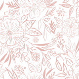 Floral Sketch Pink Peel & Stick Wallpaper with Botanical Floral Pattern - York RMK12362PLW