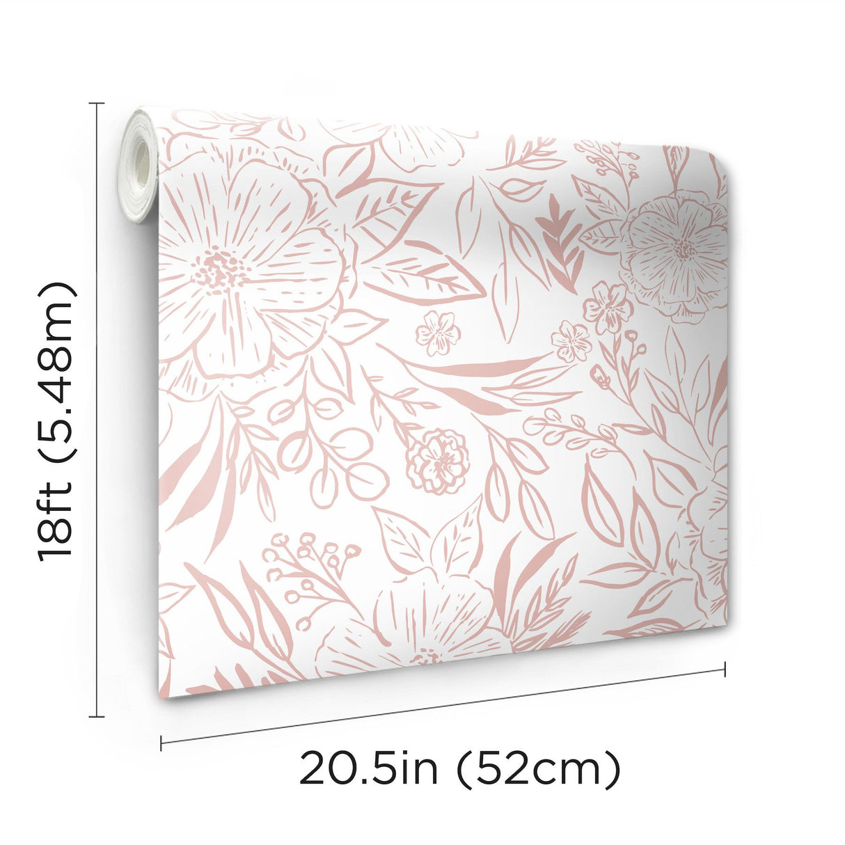 Floral Sketch Pink Peel & Stick Wallpaper with Botanical Floral Pattern - York RMK12362PLW