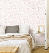 Floral Sketch Pink Peel & Stick Wallpaper with Botanical Floral Pattern - York RMK12362PLW