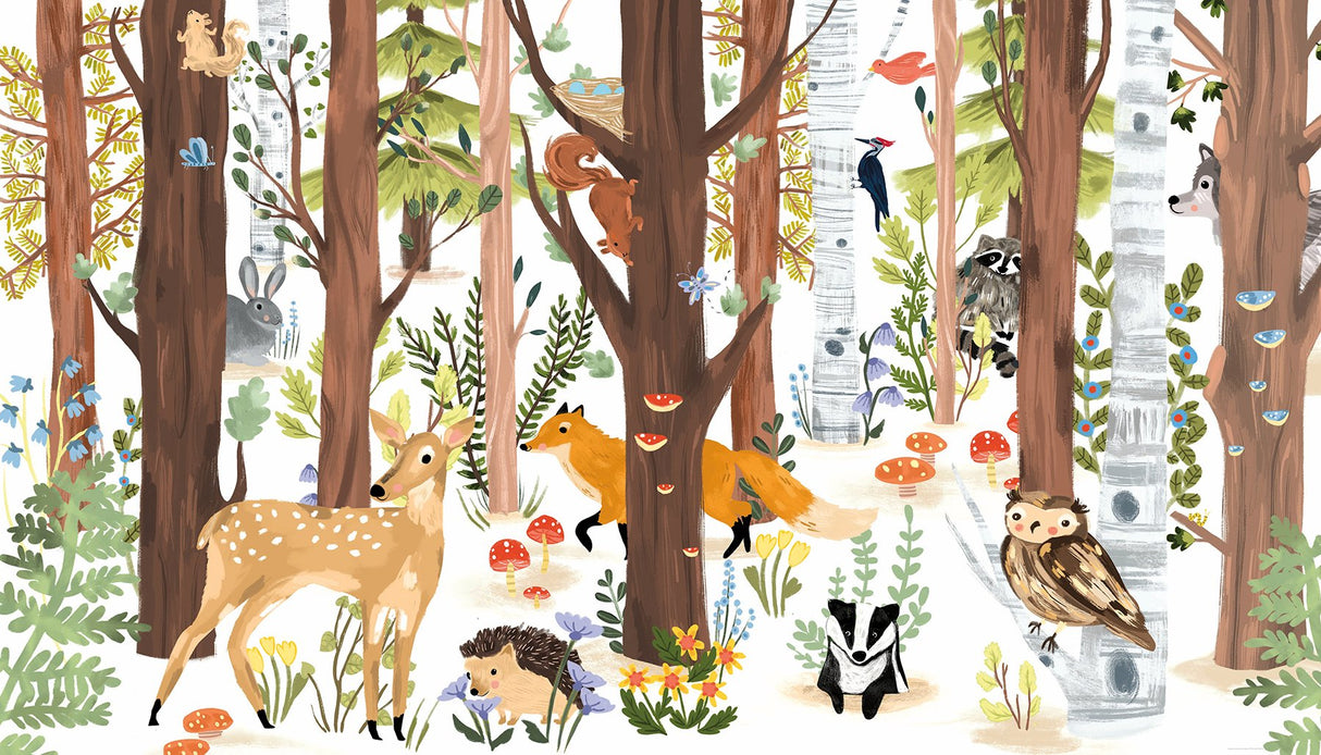 Forest Animal Hide & Seek Brown Peel & Stick Wall Mural with Kids Animals Tree Pattern - York RMK12364M