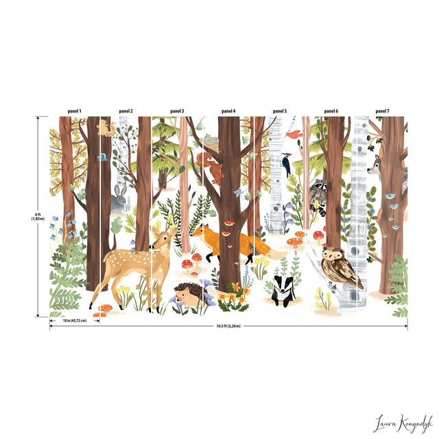 Forest Animal Hide & Seek Brown Peel & Stick Wall Mural with Kids Animals Tree Pattern - York RMK12364M