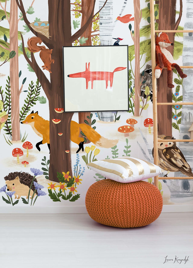 Forest Animal Hide & Seek Brown Peel & Stick Wall Mural with Kids Animals Tree Pattern - York RMK12364M