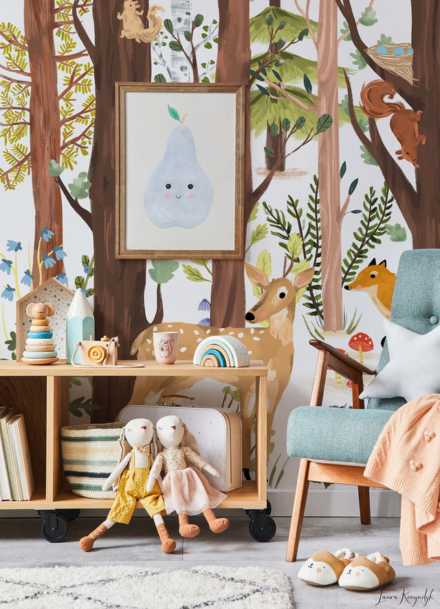 Forest Animal Hide & Seek Brown Peel & Stick Wall Mural with Kids Animals Tree Pattern - York RMK12364M