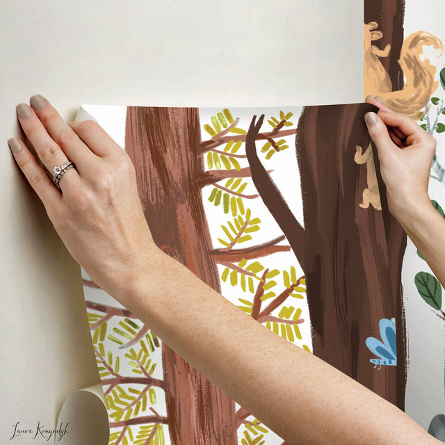 Forest Animal Hide & Seek Brown Peel & Stick Wall Mural with Kids Animals Tree Pattern - York RMK12364M