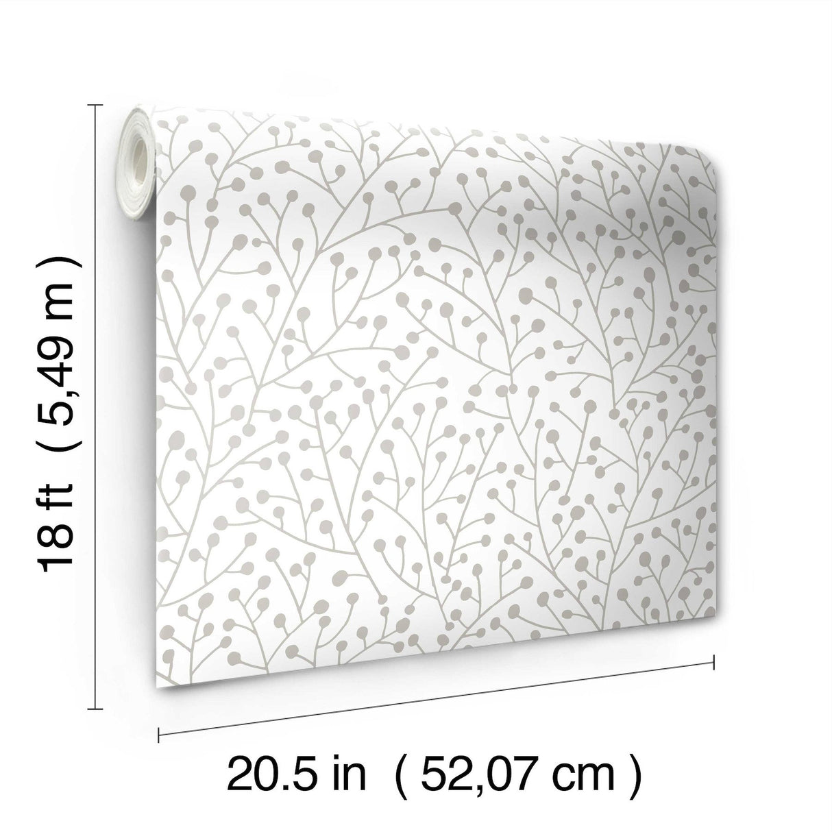Cat Coquillette Berry Branches Taupe Peel & Stick Wallpaper with Metallic Nature Motif - York RMK12368PL