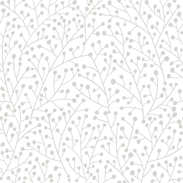 Cat Coquillette Berry Branches Grey Peel & Stick Wallpaper with Botanical Berry Vines Pattern - York RMK12369PL