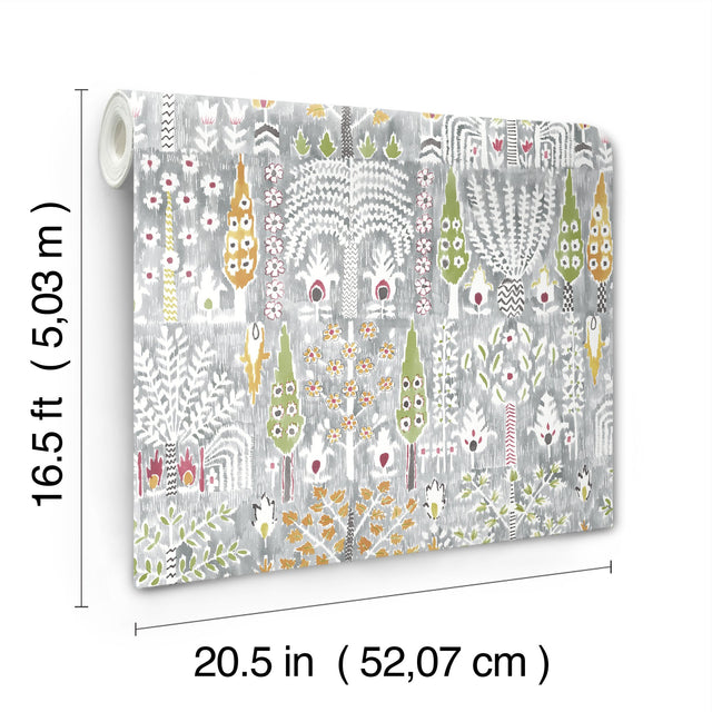 Persian Ikat Grey Peel & Stick Wallpaper with Abstract Ikat Motif - York RMK12370PL