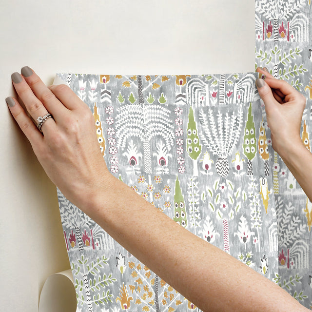 Persian Ikat Grey Peel & Stick Wallpaper with Abstract Ikat Motif - York RMK12370PL