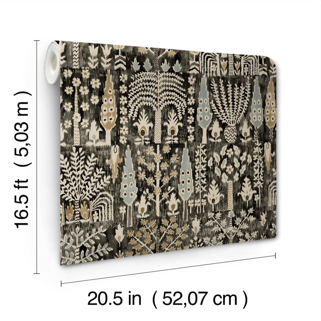 Persian Ikat Black Peel & Stick Wallpaper with Abstract Ikat Pattern, Modern Style - York RMK12371PL