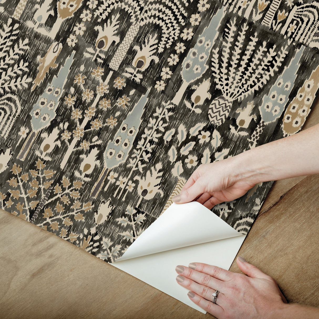 Persian Ikat Black Peel & Stick Wallpaper with Abstract Ikat Pattern, Modern Style - York RMK12371PL
