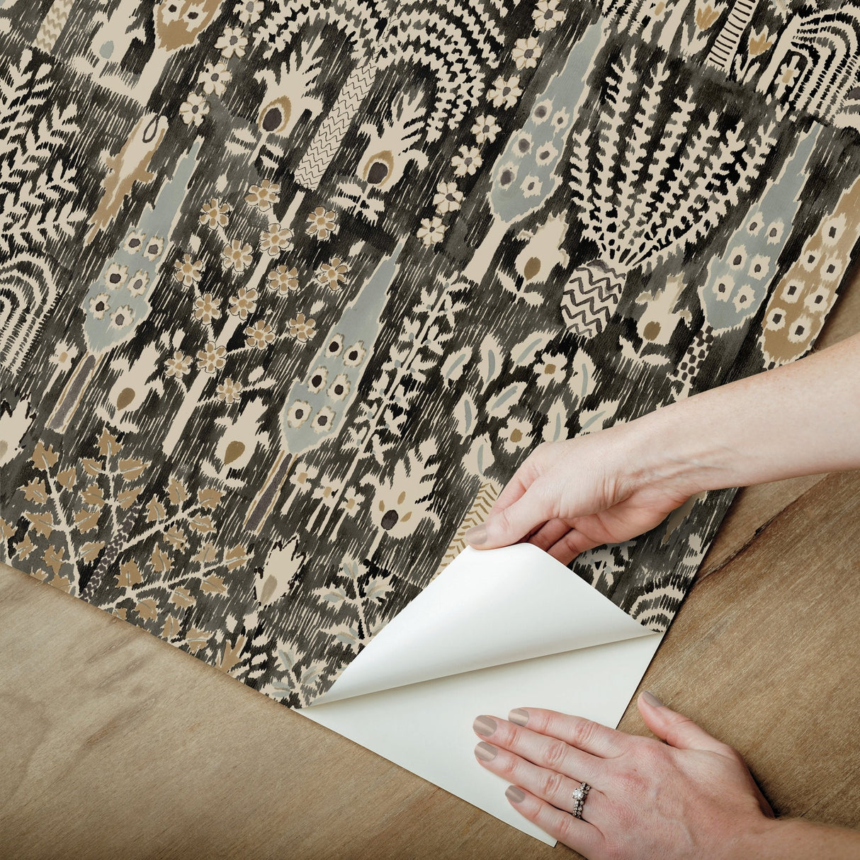 Persian Ikat Black Peel & Stick Wallpaper with Abstract Ikat Pattern, Modern Style - York RMK12371PL SAMPLE