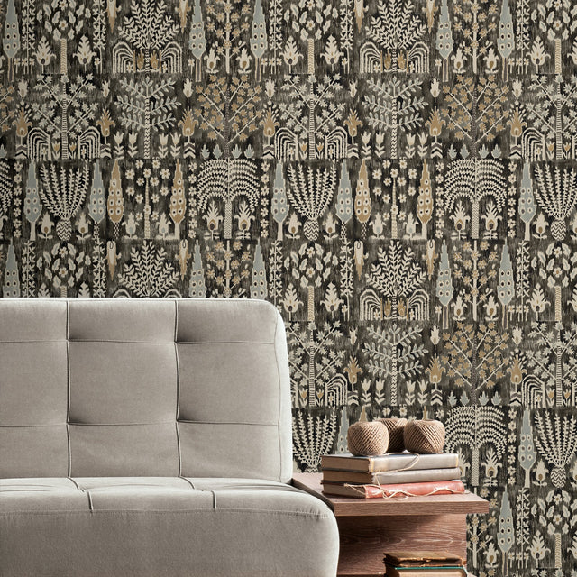 Persian Ikat Black Peel & Stick Wallpaper with Abstract Ikat Pattern, Modern Style - York RMK12371PL