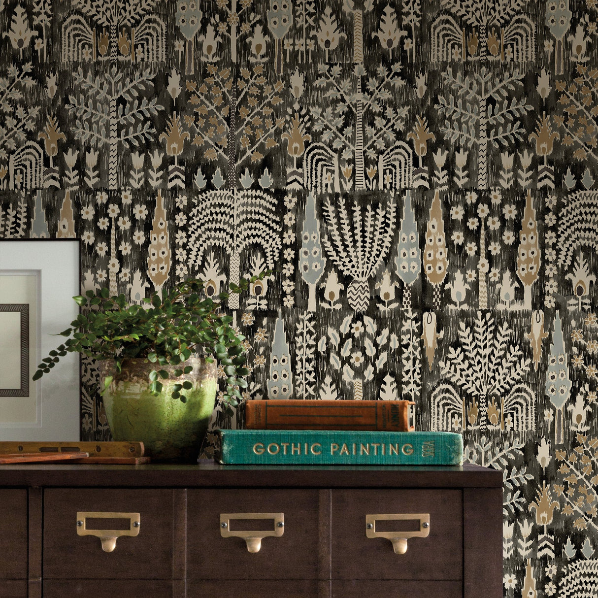 Persian Ikat Black Peel & Stick Wallpaper with Abstract Ikat Pattern, Modern Style - York RMK12371PL