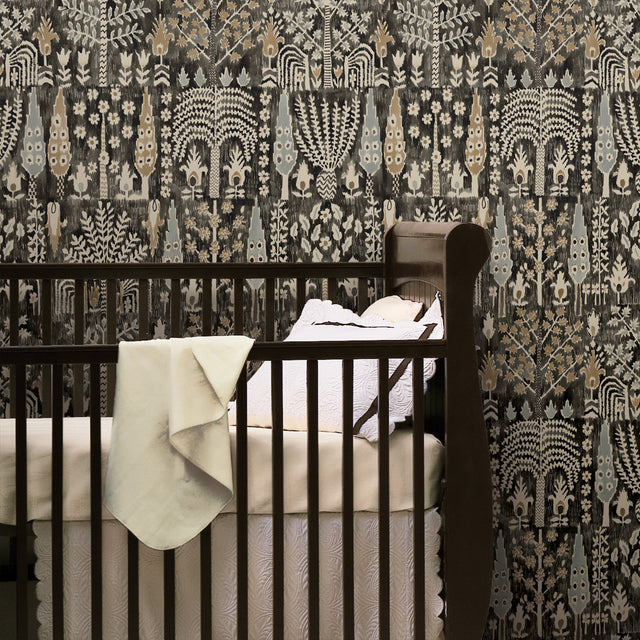 Persian Ikat Black Peel & Stick Wallpaper with Abstract Ikat Pattern, Modern Style - York RMK12371PL