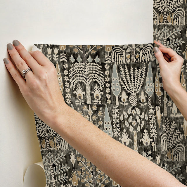 Persian Ikat Black Peel & Stick Wallpaper with Abstract Ikat Pattern, Modern Style - York RMK12371PL
