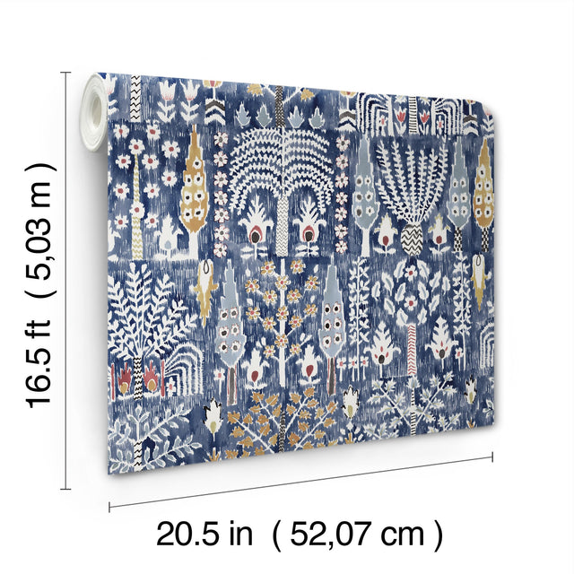 Persian Ikat Blue Peel & Stick Wallpaper with Abstract Ikat Pattern, Modern Style - York RMK12372PL