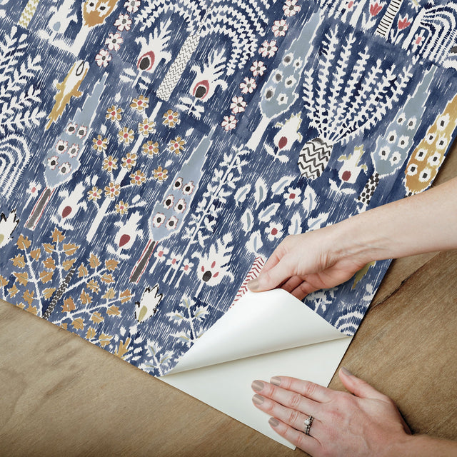 Persian Ikat Blue Peel & Stick Wallpaper with Abstract Ikat Pattern, Modern Style - York RMK12372PL