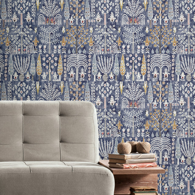 Persian Ikat Blue Peel & Stick Wallpaper with Abstract Ikat Pattern, Modern Style - York RMK12372PL