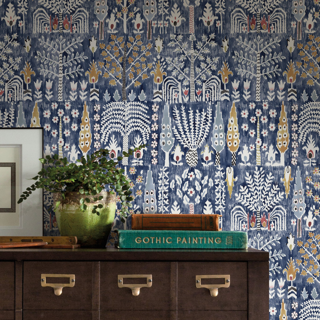 Persian Ikat Blue Peel & Stick Wallpaper with Abstract Ikat Pattern, Modern Style - York RMK12372PL