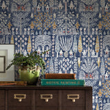 Persian Ikat Blue Peel & Stick Wallpaper with Abstract Ikat Pattern, Modern Style - York RMK12372PL