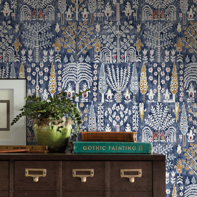 Persian Ikat Blue Peel & Stick Wallpaper with Abstract Ikat Pattern, Modern Style - York RMK12372PL