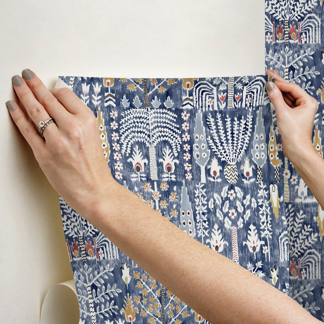 Persian Ikat Blue Peel & Stick Wallpaper with Abstract Ikat Pattern, Modern Style - York RMK12372PL