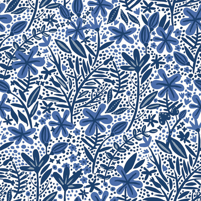 Cat Coquillette Porcelain Garden Blue Peel & Stick Wallpaper with Botanical Floral Motif - York RMK12382PLW