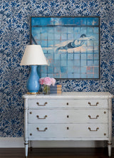 Cat Coquillette Porcelain Garden Blue Peel & Stick Wallpaper with Botanical Floral Motif - York RMK12382PLW