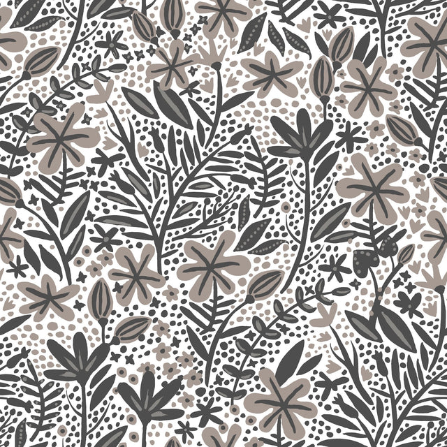 Cat Coquillette Porcelain Garden Grey Peel & Stick Wallpaper with Botanical Floral Motif - York RMK12383PLW