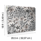 Cat Coquillette Porcelain Garden Grey Peel & Stick Wallpaper with Botanical Floral Motif - York RMK12383PLW