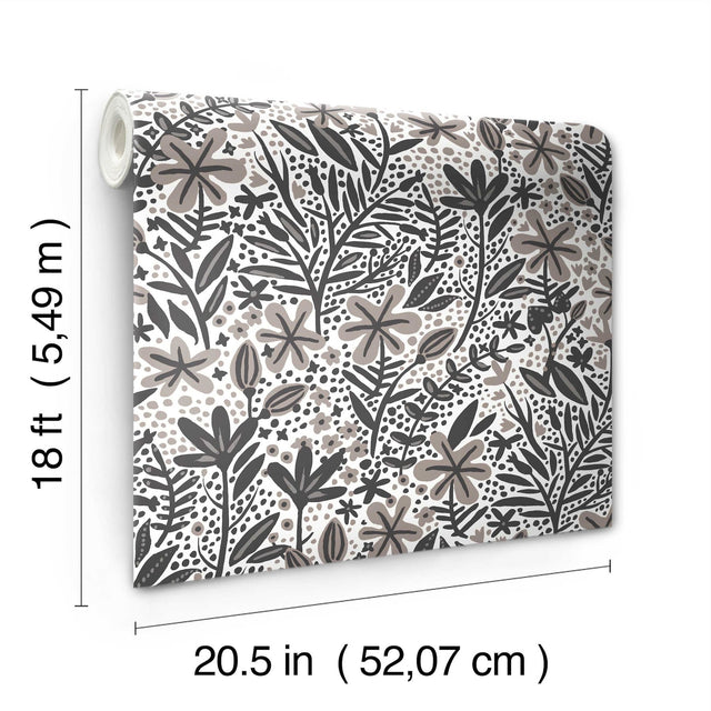 Cat Coquillette Porcelain Garden Grey Peel & Stick Wallpaper with Botanical Floral Motif - York RMK12383PLW
