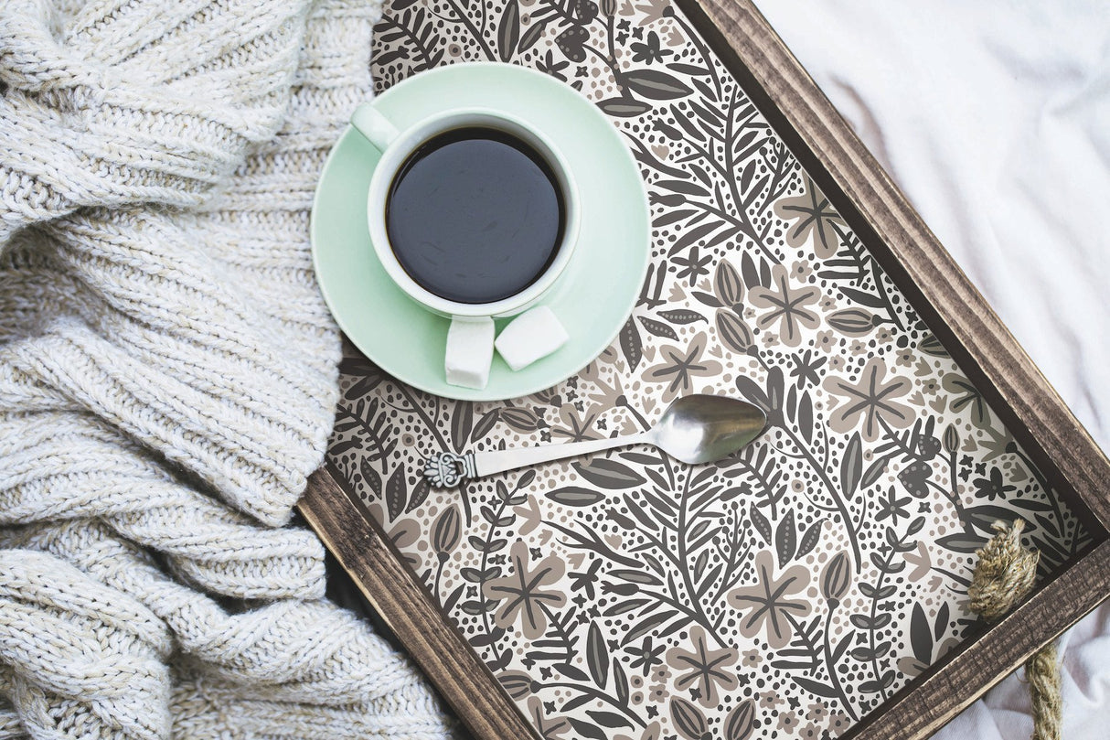 Cat Coquillette Porcelain Garden Grey Peel & Stick Wallpaper with Botanical Floral Motif - York RMK12383PLW