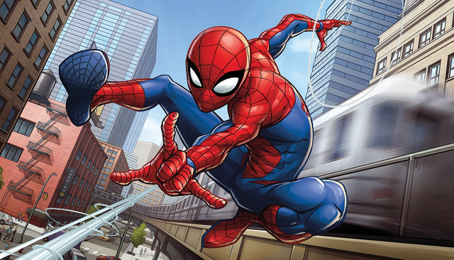 Marvel Spider-Man Blue Peel & Stick Wall Mural with Cityscape Comic Motif - York RMK12390M