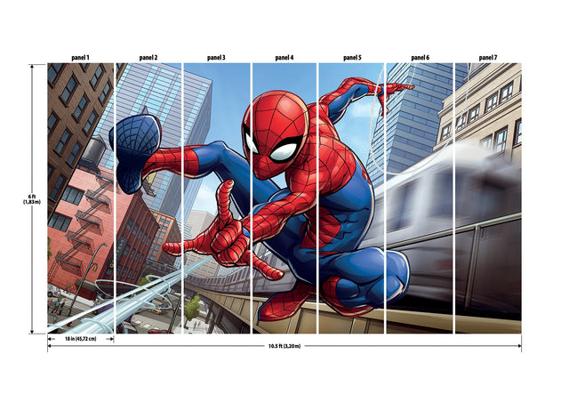 Marvel Spider-Man Blue Peel & Stick Wall Mural with Cityscape Comic Motif - York RMK12390M